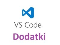 Logo Visual Studio Code z napisem dodatki